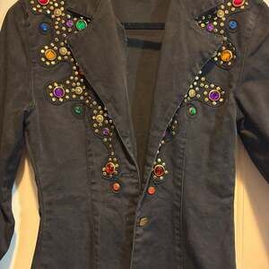 Vintage Monique Fashions Black Denim Embellished Studs & Gems jacket